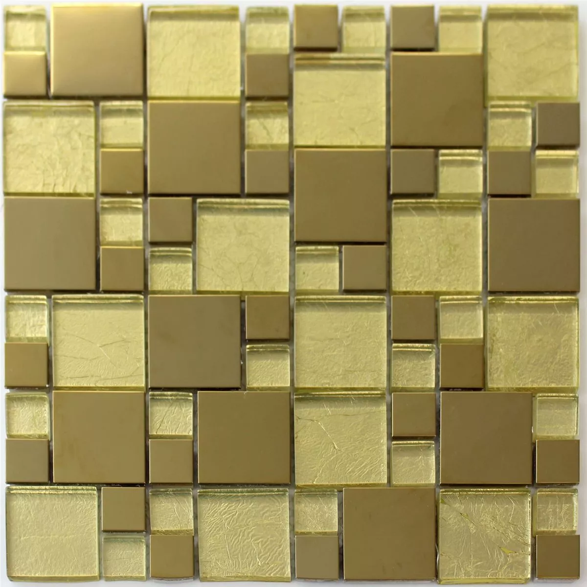 Prøve Mosaik Fliser Glas Rustfrit Stål Metal Guld
