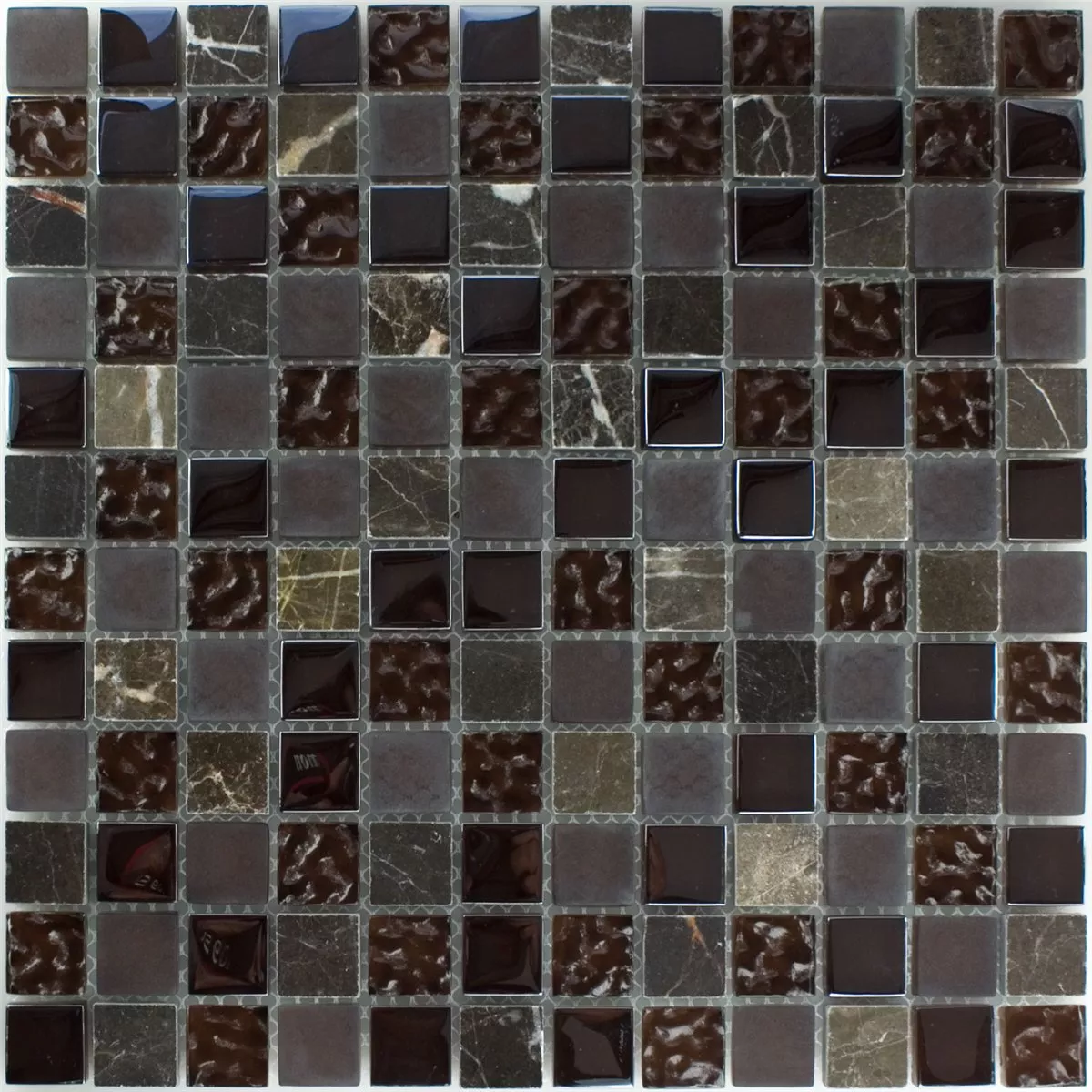 Azulejo Mosaico Vidro Mármore Mix Sintra Marrom 23x23x8mm