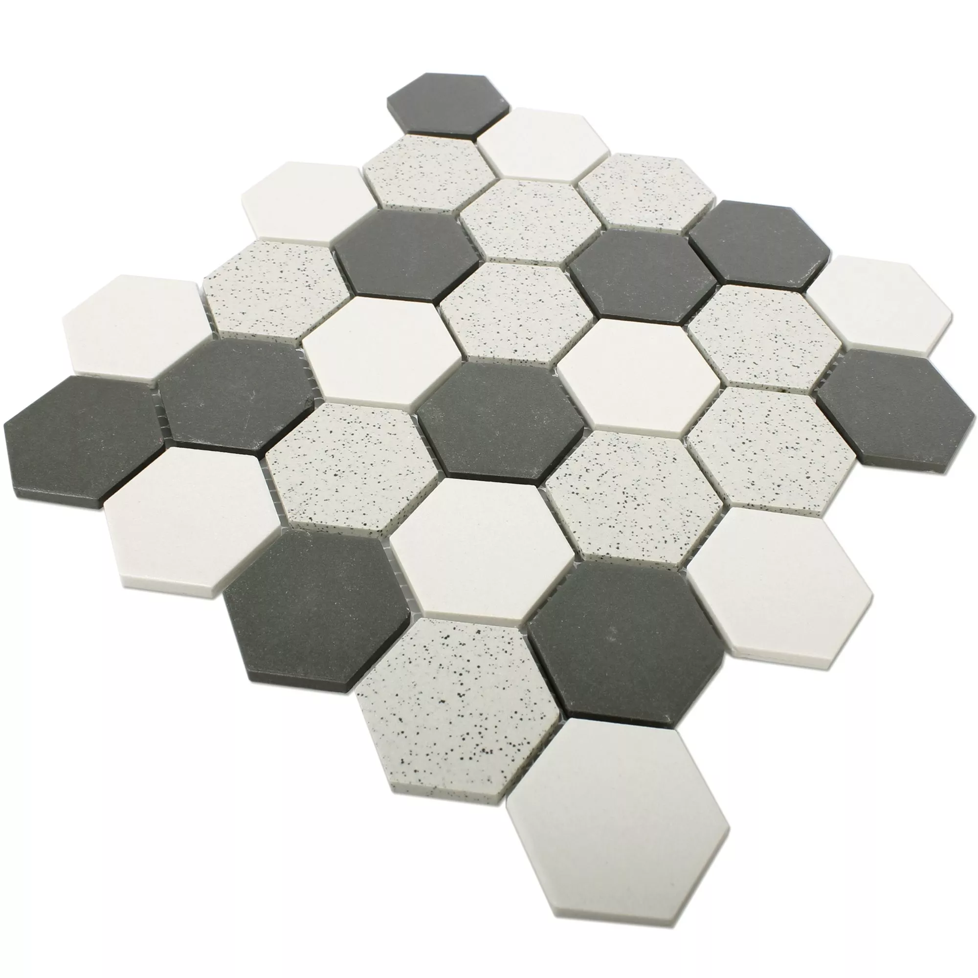 Muestra Cerámica Azulejos De Mosaico Monforte Hexagonales Negro Gris 