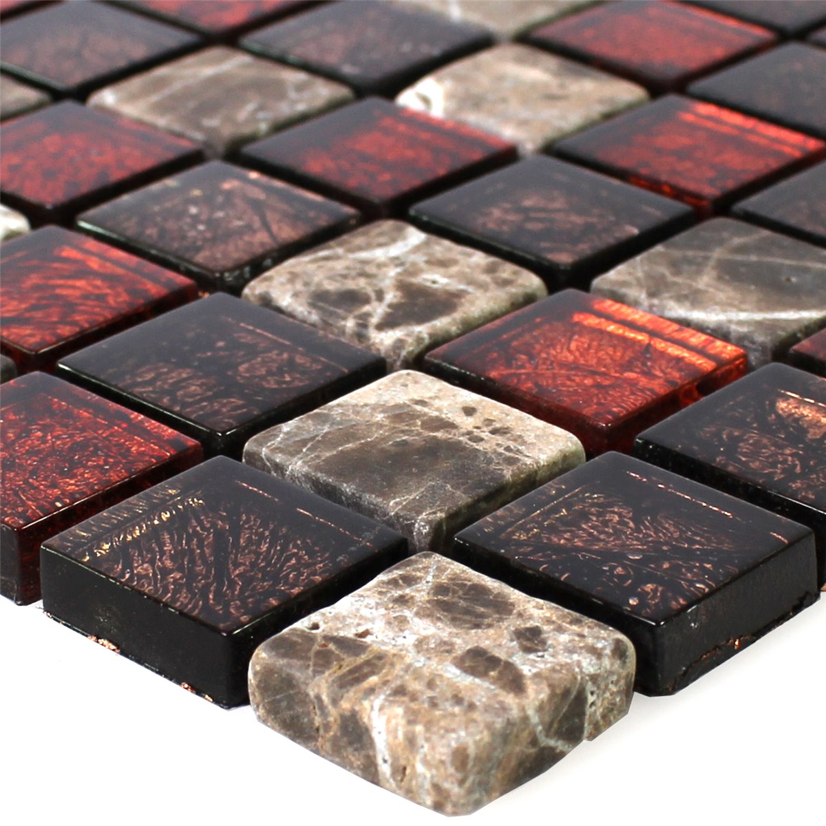 Mosaic Tiles Natural Stone Glass Red Brown 23x23x8mm