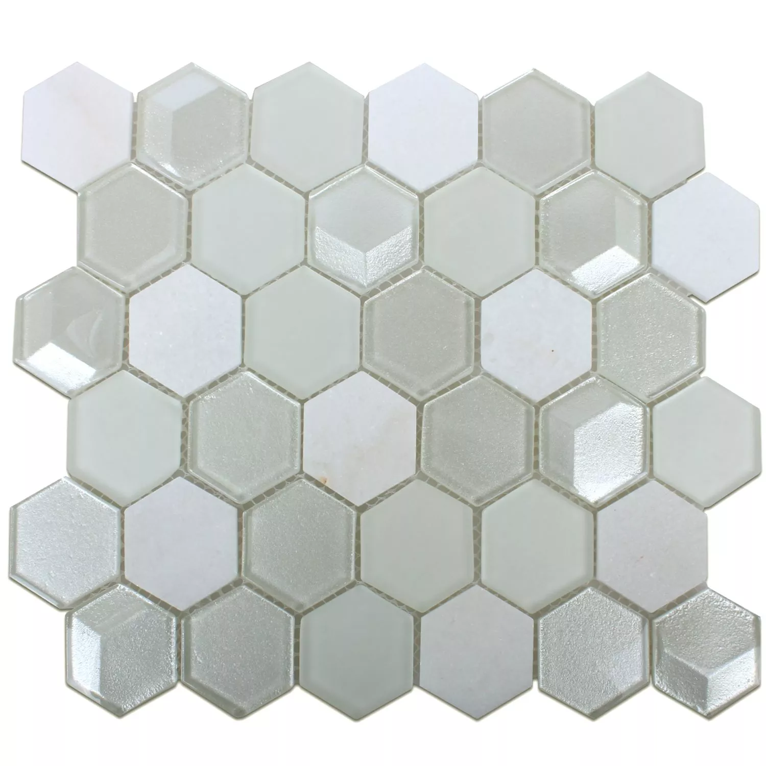 Azulejo Mosaico Hexágono Vidro Pedra Natural Branco 3D