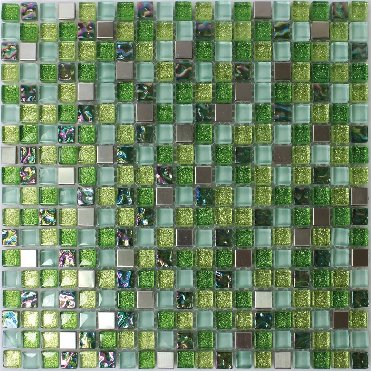 Mosaikfliesen Glas Edelstahl Grün Mix