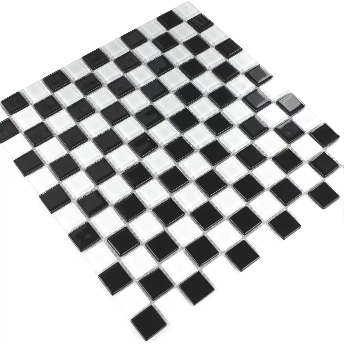 Vzorek Mozaiková Dlaždice Sklo Šachovnice Černá Bílá