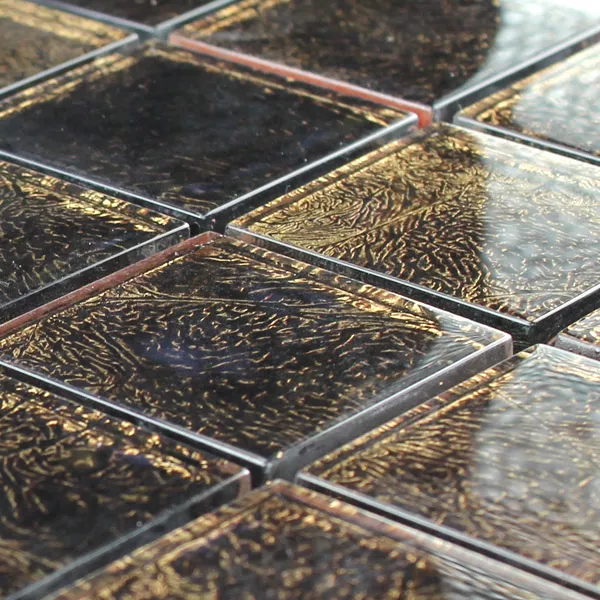 Mosaic Tiles Glass 48x48x8mm Brown Gold Metal