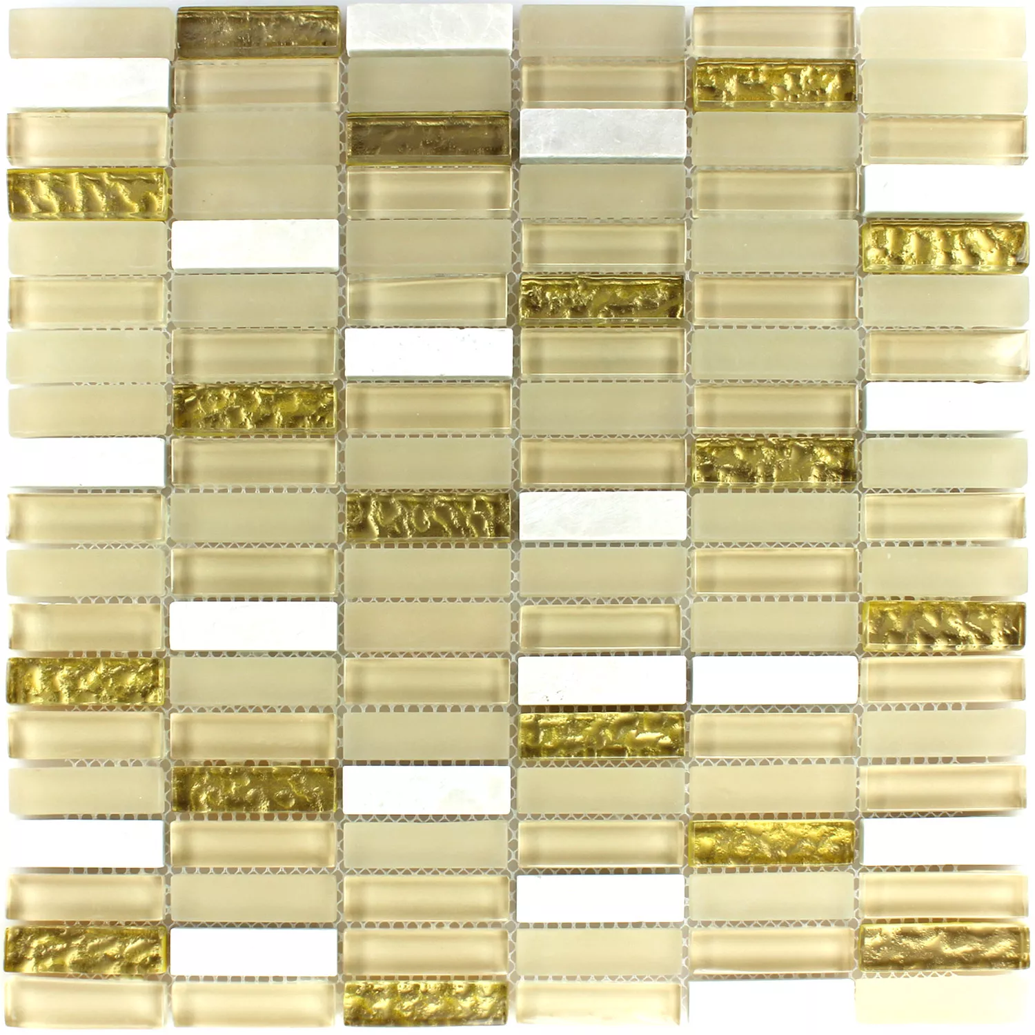 Mozaik Csempe Üveg Üveggolyó Fehér Arany Mix