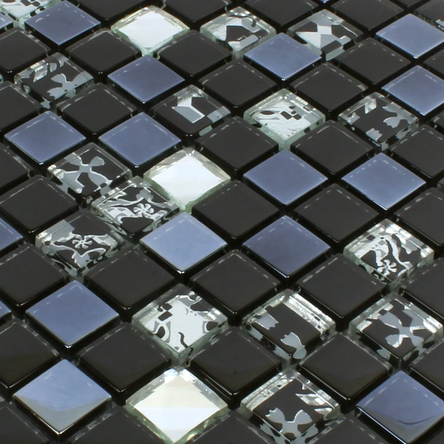 Vzorek Skleněná Mozaika Dlaždice Kunia Černá Stříbrná