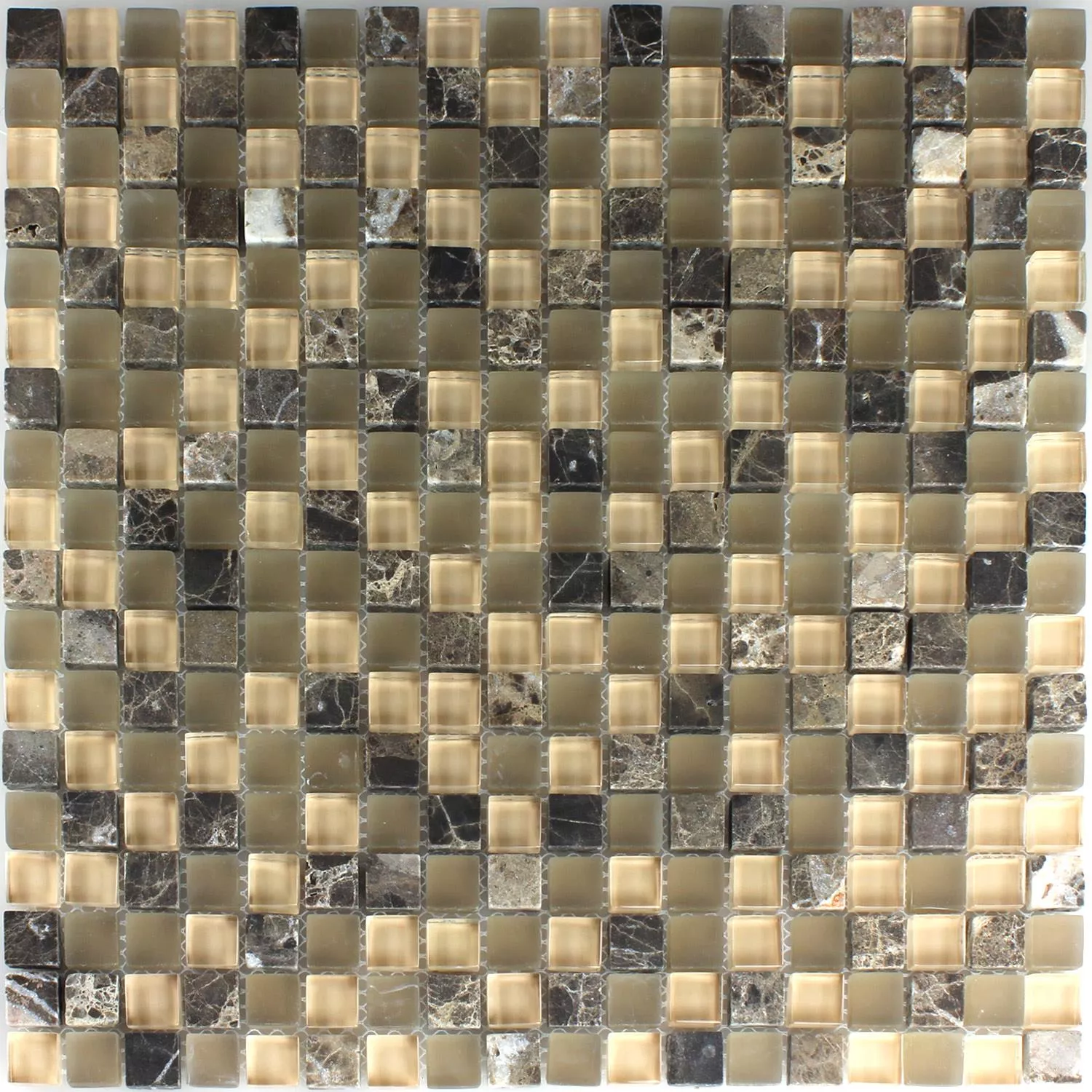 Mozaik Csempe Üveg Üveggolyó 15x15x8mm Barna Bézs Mix
