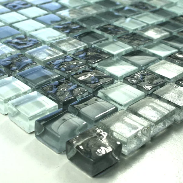 Mosaico De Vidro Azulejos 15x15x8mm Prata Cinza
