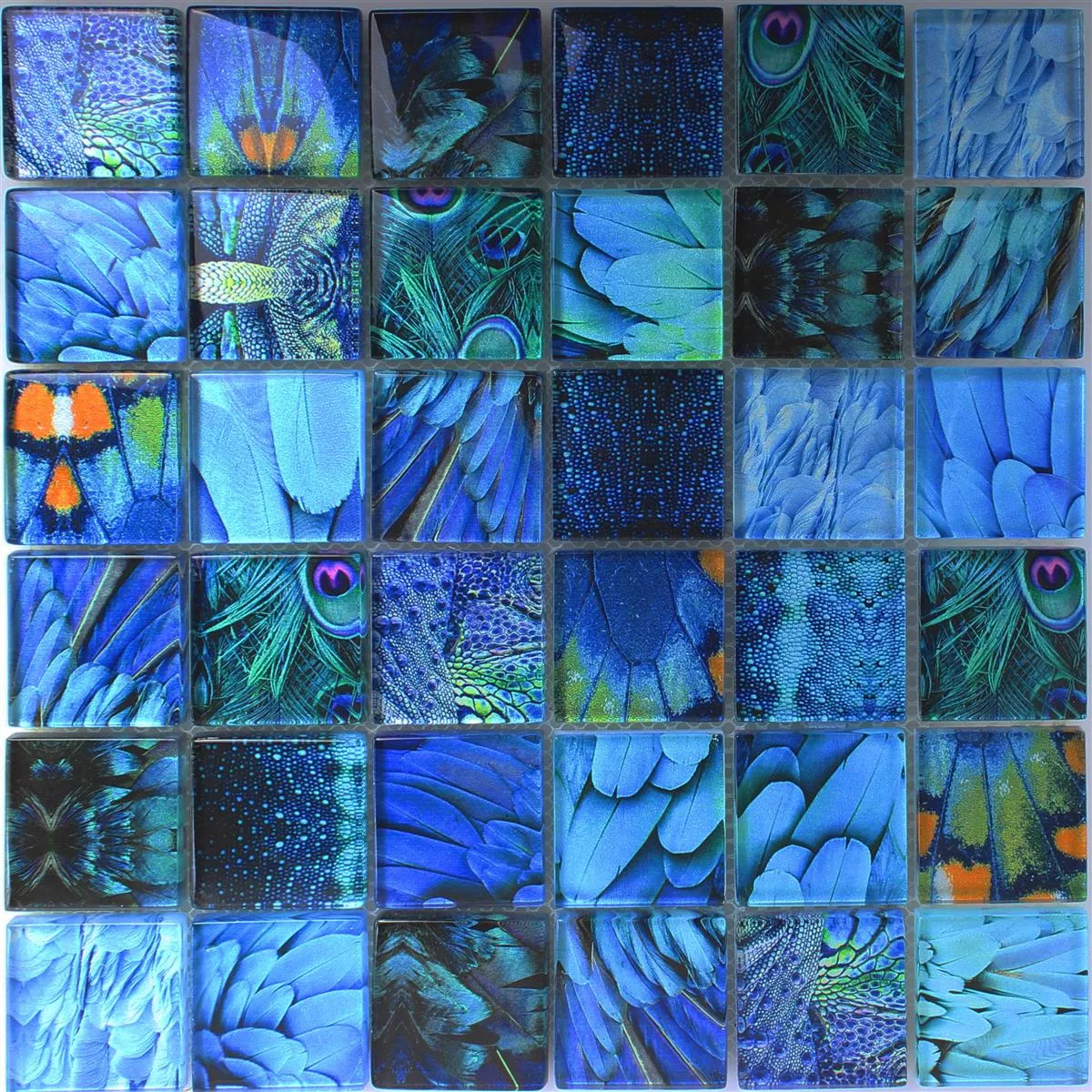 Muestra Mosaico De Cristal Azulejos Peafowl Azul