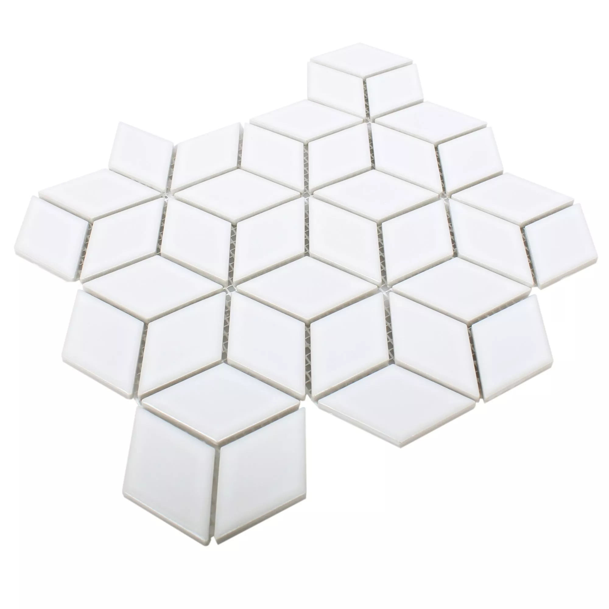 Fazekasság Mozaik Csempe Cavalier 3D Dobókocka Fehér Csillogó