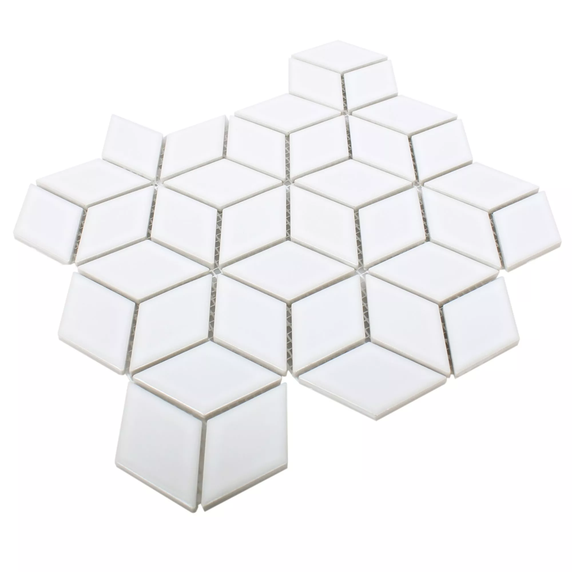 Céramique Mosaïque Carrelage Cavalier 3D Cubes Blanc Brillant