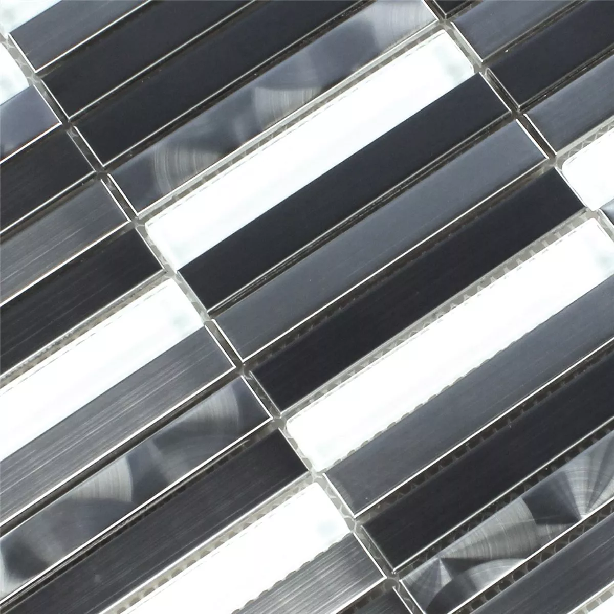 Sample Mozaïektegel Glas Roestvrij Staal Wit Zilver Brick