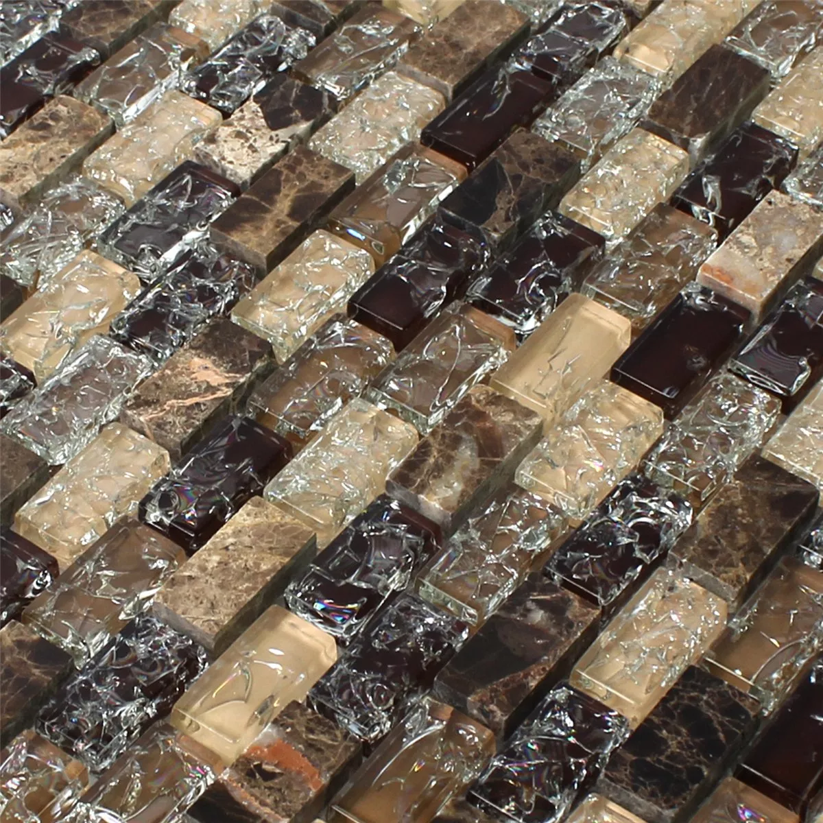 Mosaik Fliser Glas Natursten Bricks Dark Emperador