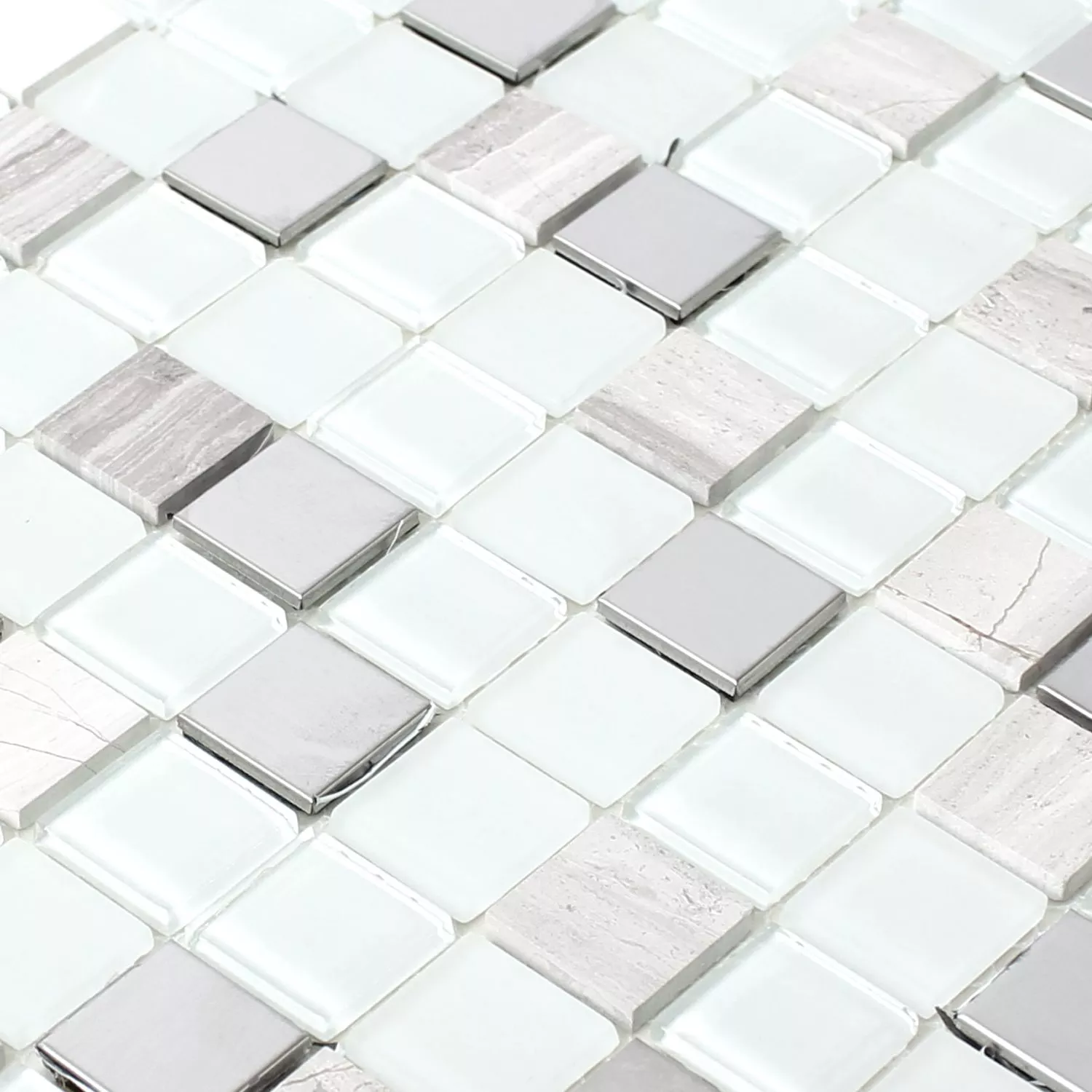 Prøve Selvklæbende Metal Mosaik Fliser Glas Hvid