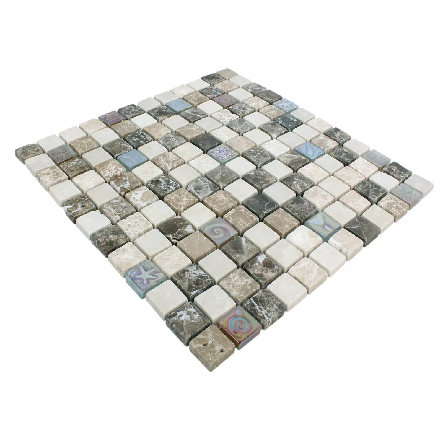 Azulejo Mosaico Relief Mármore Java Vidro Mix Bege