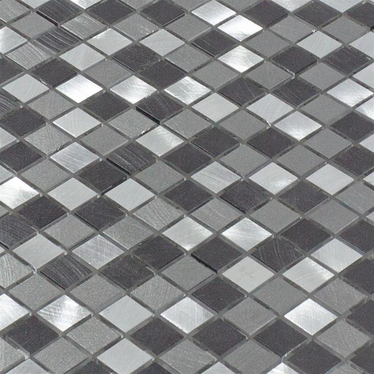 Sample Aluminium Metal Mosaic Tiles Montezuma Grey Silver Mix