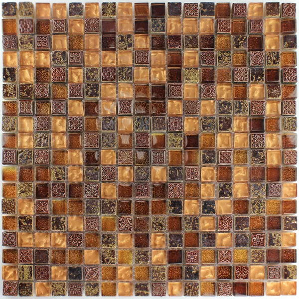 Model din Plăci De Mozaic Escimo Sticlă Piatră Naturală Mix Maro Aur