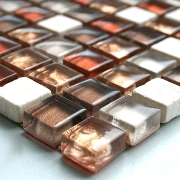 Mosaik Glas Marmor 15x15x8mm Röd Mix