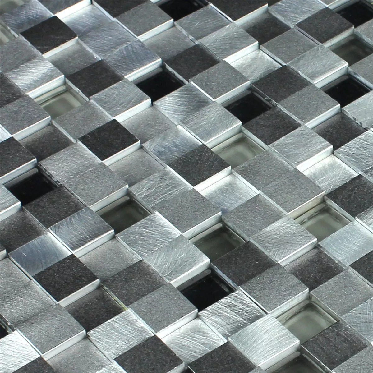 Mosaikfliesen Aluminium Glas 3D Design Black Mix