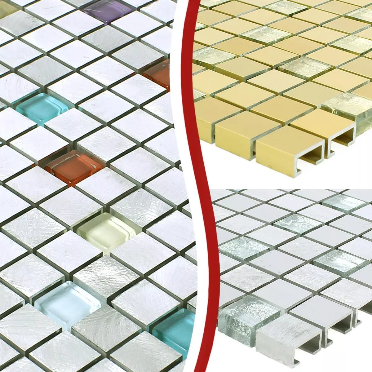 Muster von Mosaikfliesen Lissabon Aluminium Glas Mix