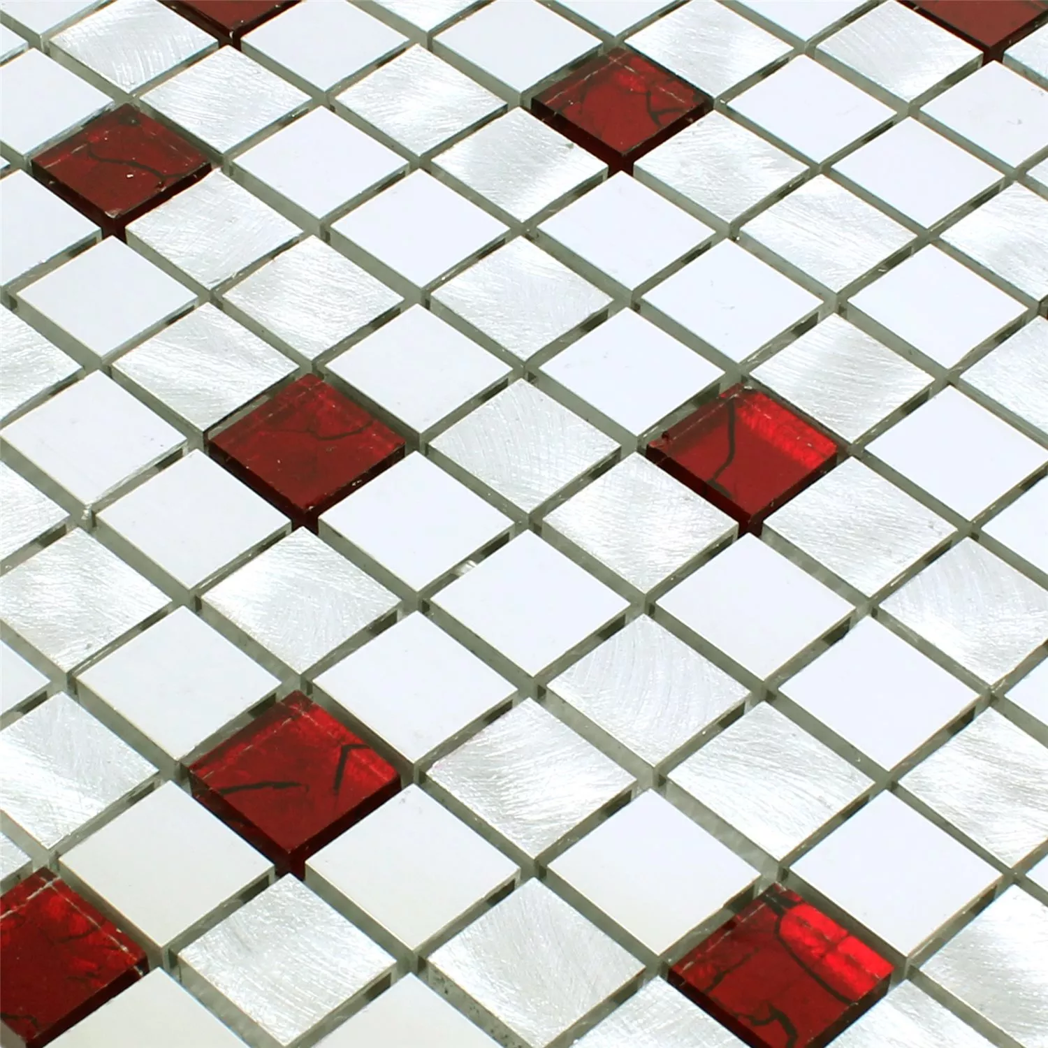 Padrão de Azulejo Mosaico Alumínio Vidro Maira Prata Vermelho