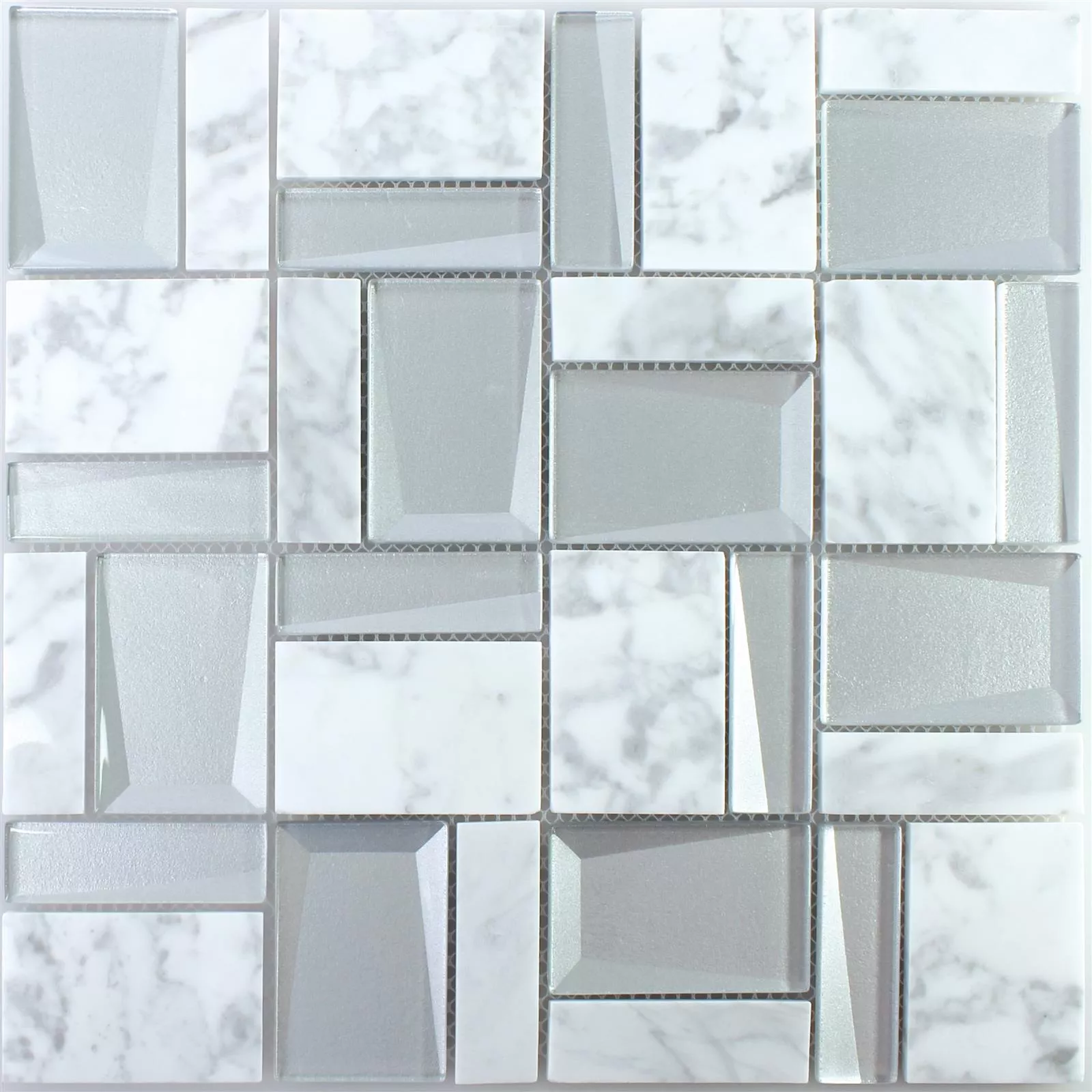 Glas Natursten Mosaik Lapseki Hvid Sølv