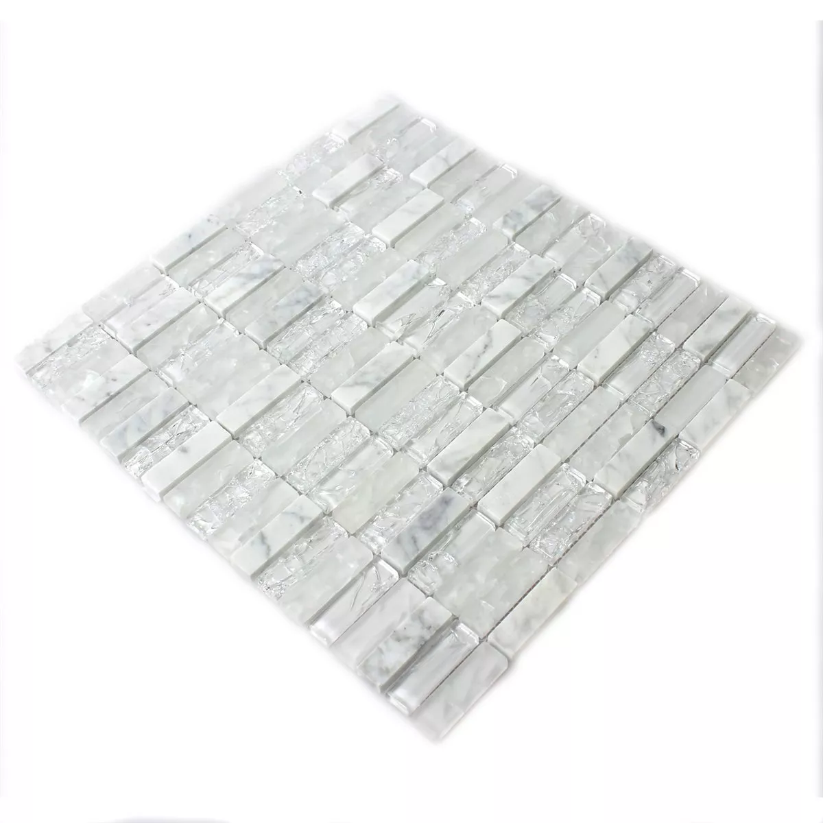 Sample Mosaic Tiles Glass Natural Stone Sticks Broken White