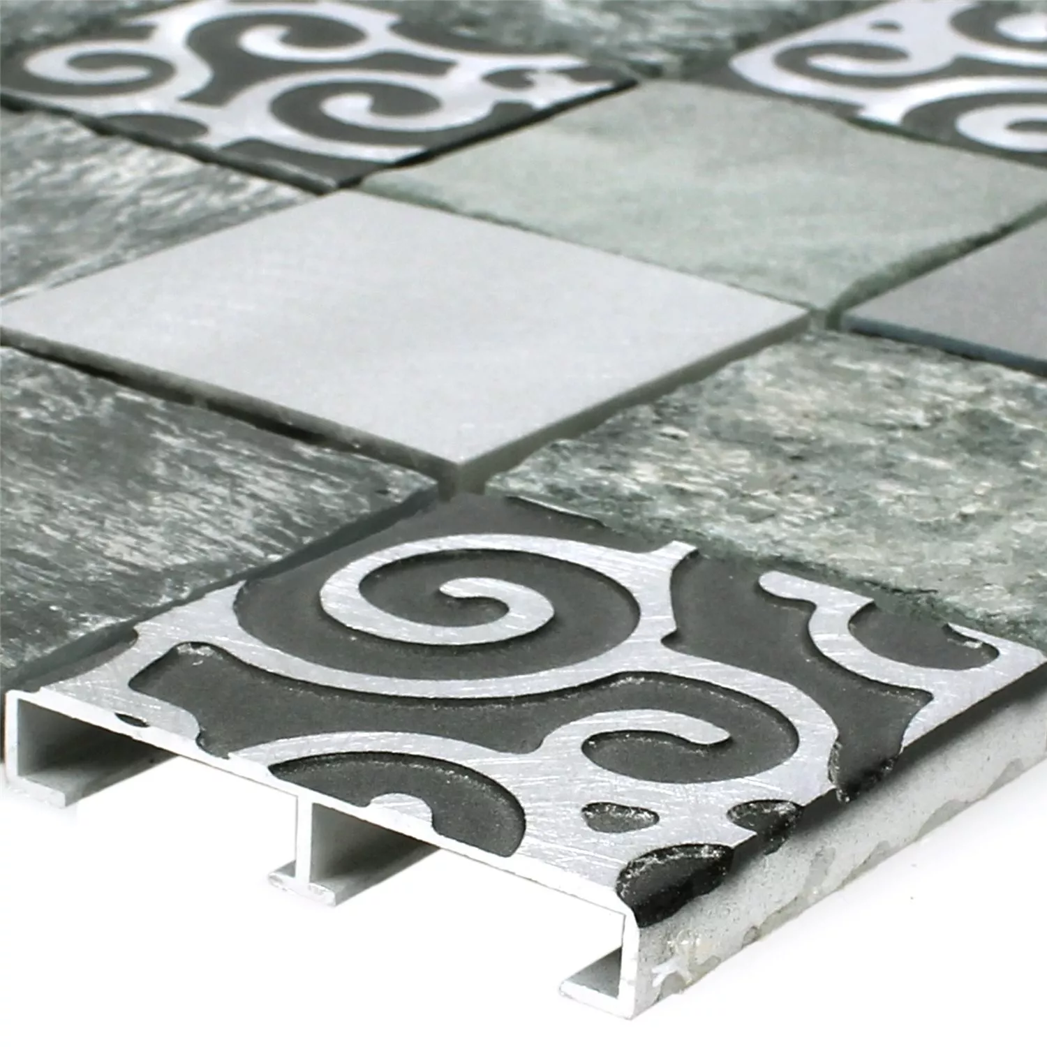 Mosaik Fliser Glas Natursten Aluminium Valdivia Gra Mosaik Fliser Glas Natursten Aluminium Valdivia Gra