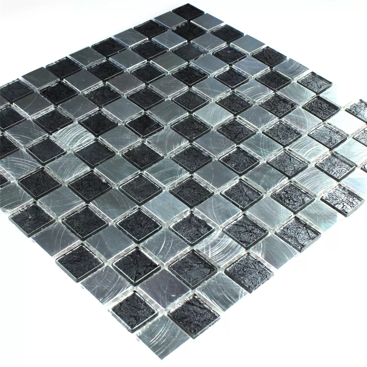 Mosaikkfliser Glass Aluminium Sjakkbrett 25x25x4mm