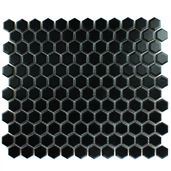 Muestra Azulejos De Mosaico Cerámica Hexagonales Negro Mate H23