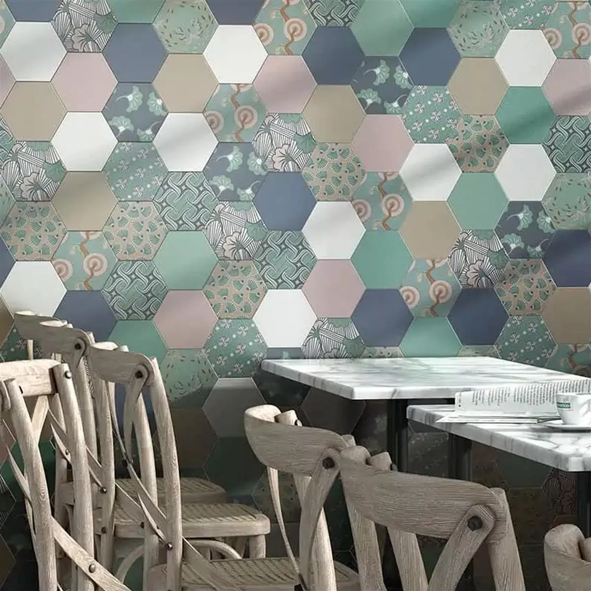 Porselein steengoed Tegels Modena Hexagon Decor 2