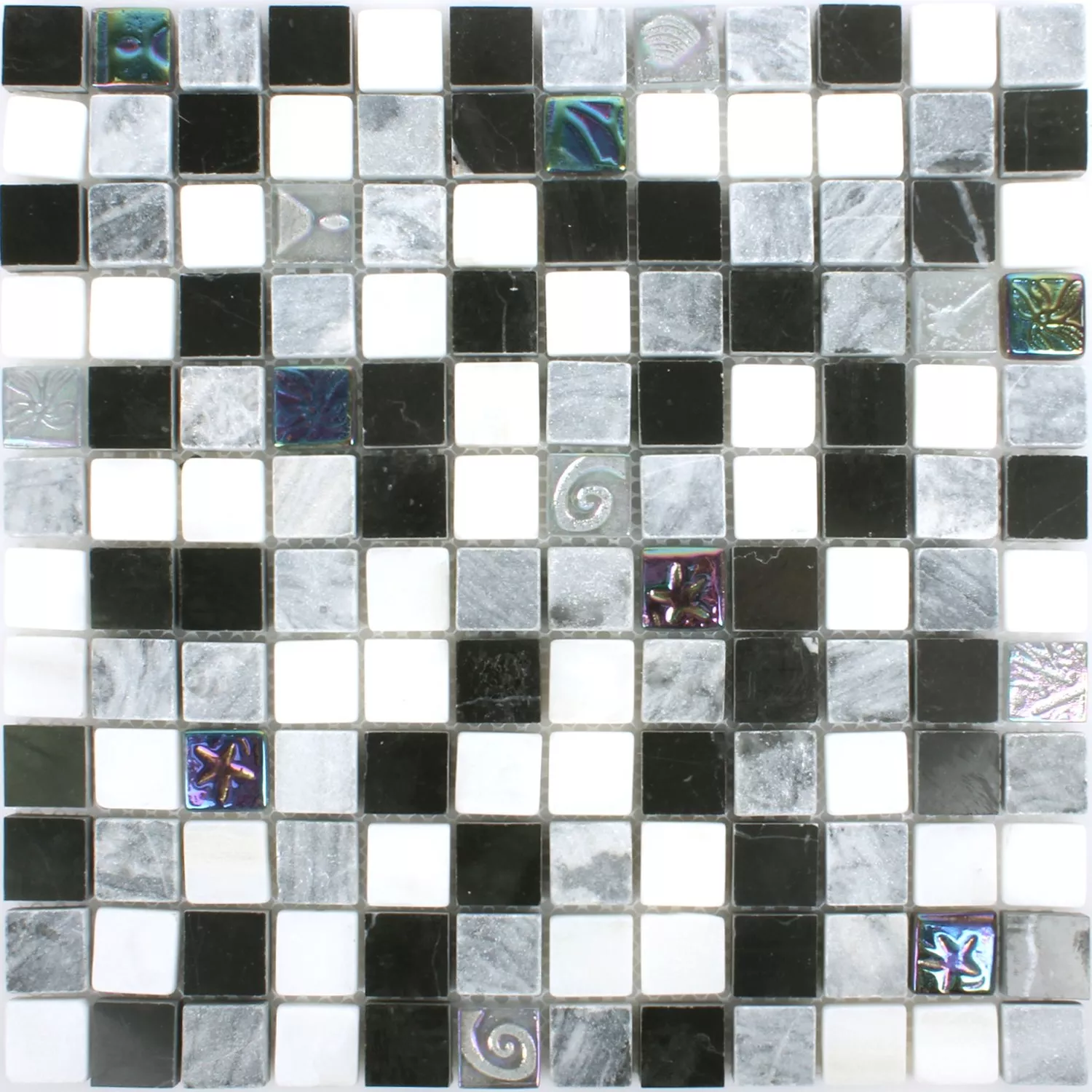 Mozaik Pločice Relief Mramor Staklo Mix Crna Siva Bijela