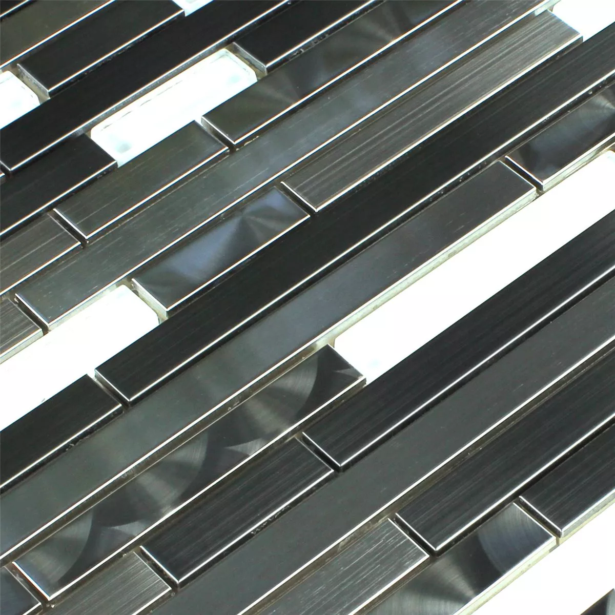 Mosaikfliesen Metall Glas Weiss Silber Sticks