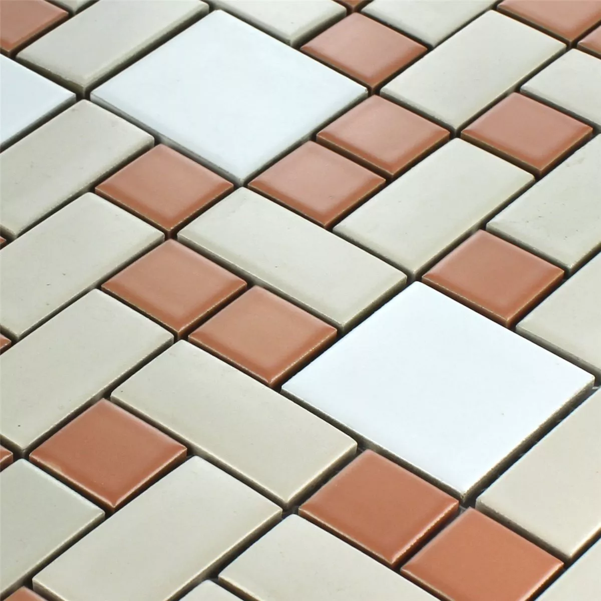 Mosaic Tiles Ceramic White Beige Terracotta Mix