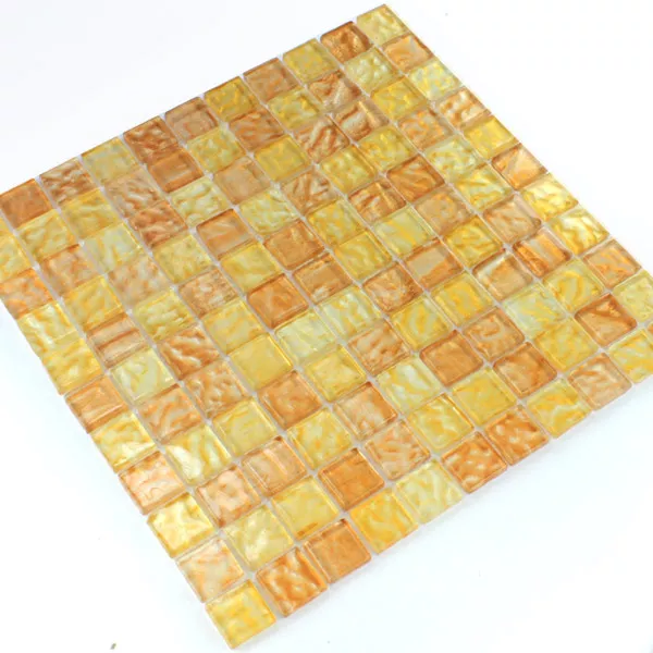 Mosaic Tiles Glass 25x25x6mm Amber Beige Mix