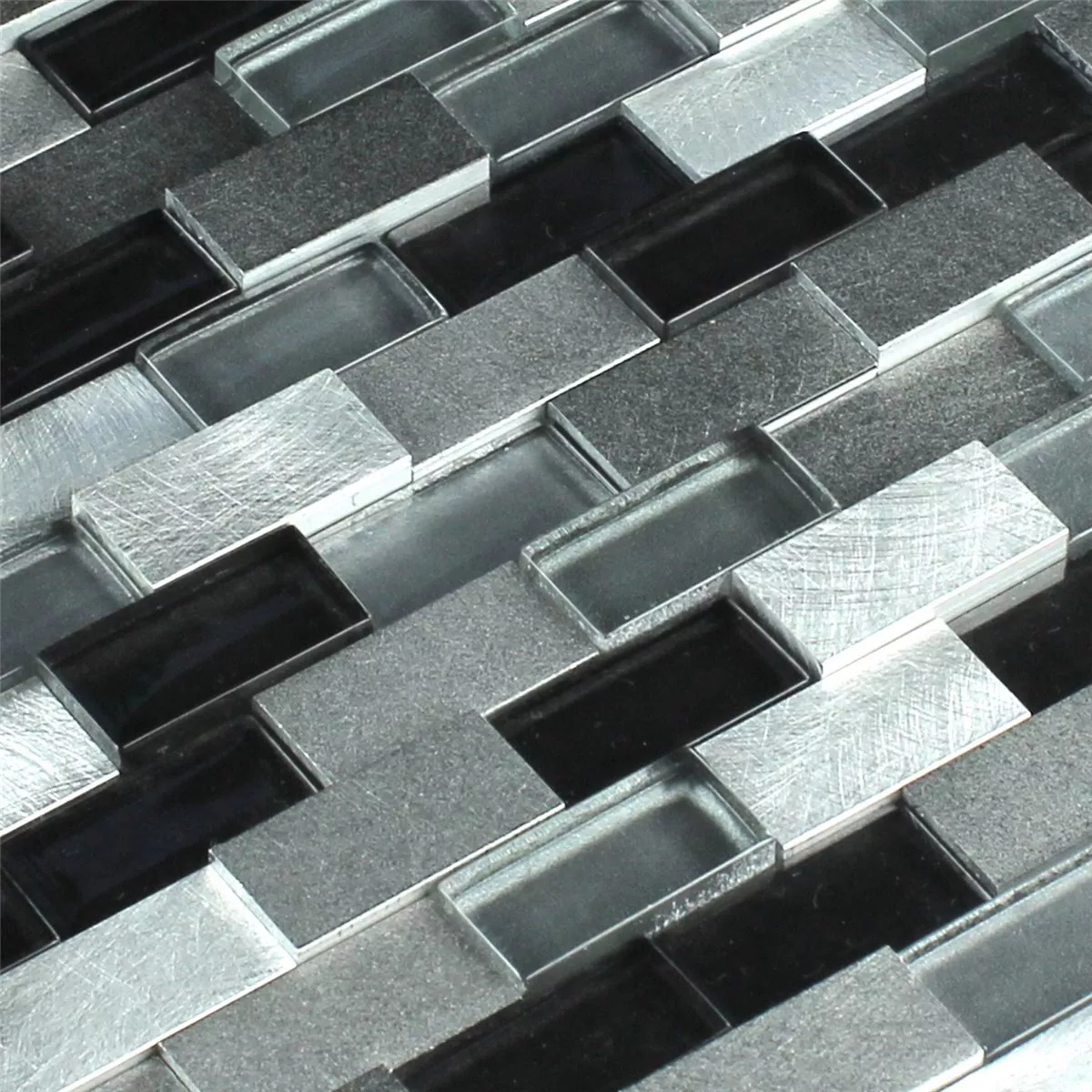 Mozaik Csempe Alumínium Üveg Design 3D Fekete Ezüst