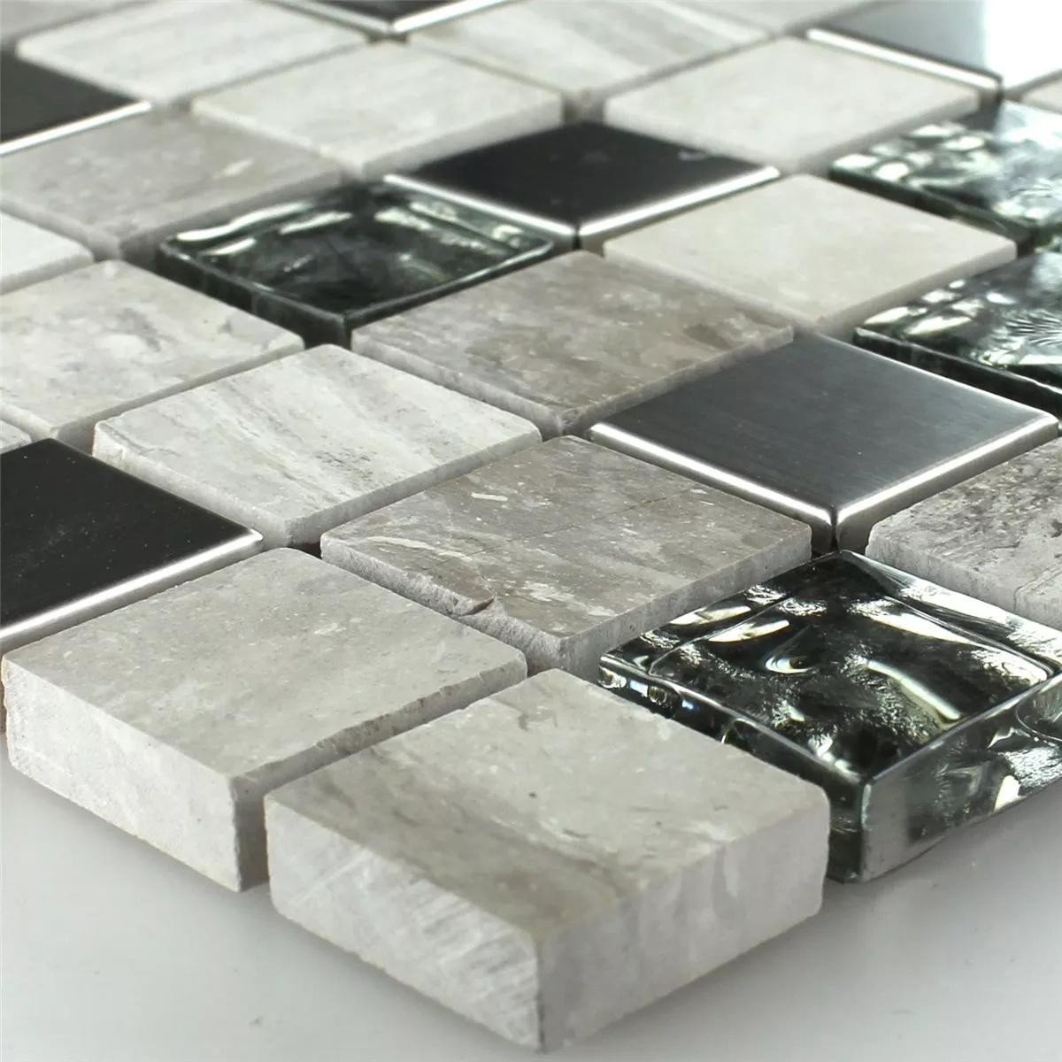 Mosaic Tiles Glass Stainless Steel Grey