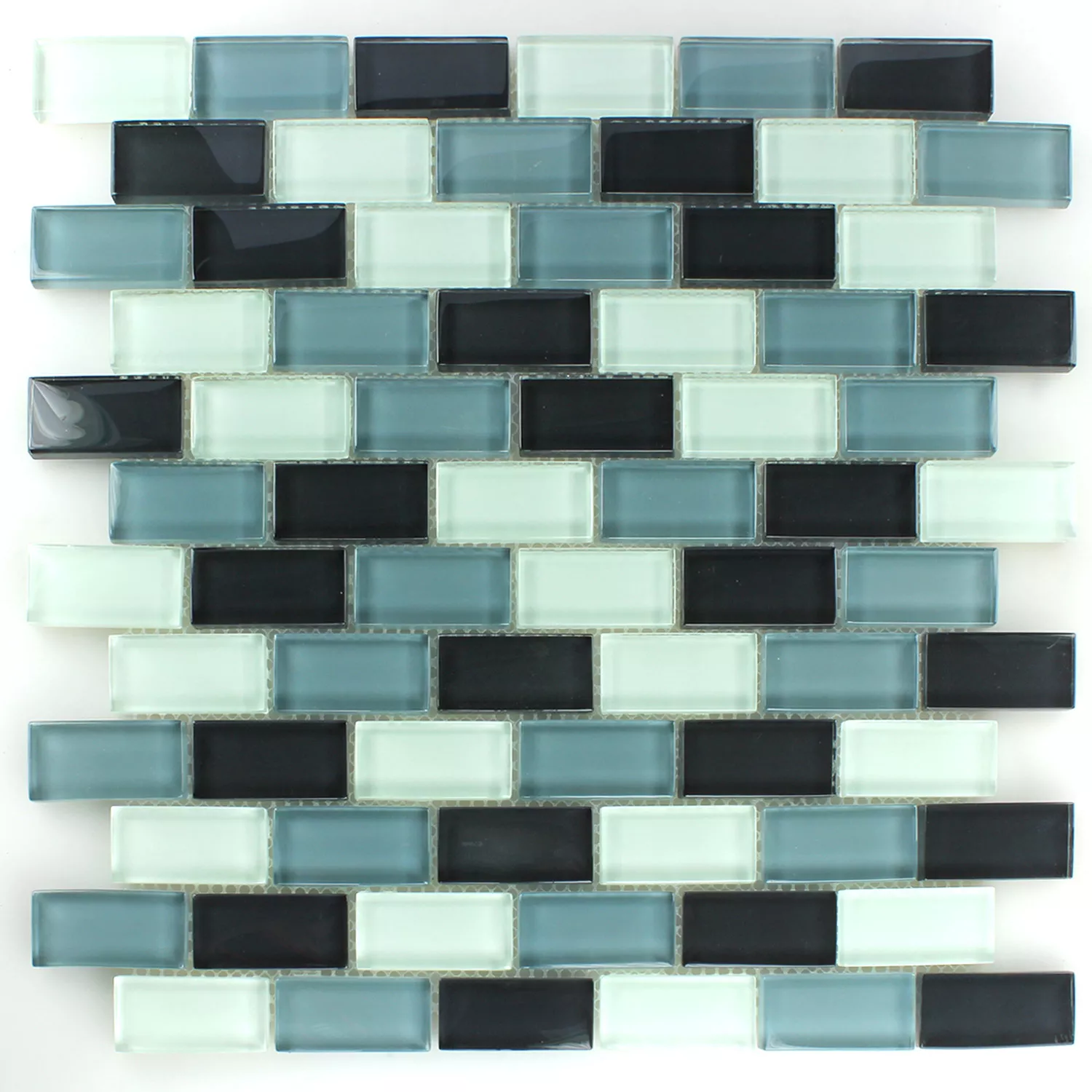 Mosaik Glas Crystal Brick Grå Mix