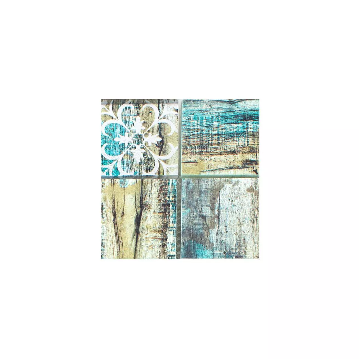 Sample Glass Mosaic Tiles Wood Optic Howland Beige Green Q48