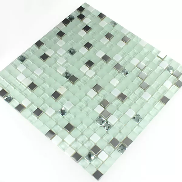 Azulejo Mosaico Vidro Aço Inoxidável Turquesa Diamante
