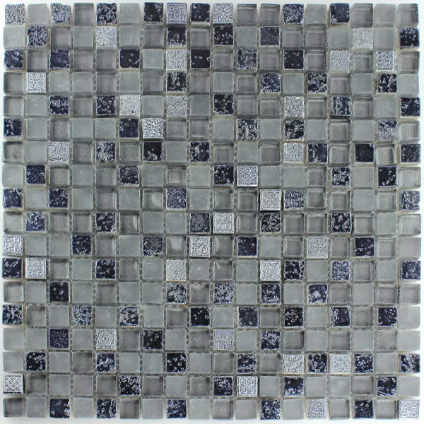 Padrão de Azulejo Mosaico Escimo Vidro Pedra Natural Mix Grey Black