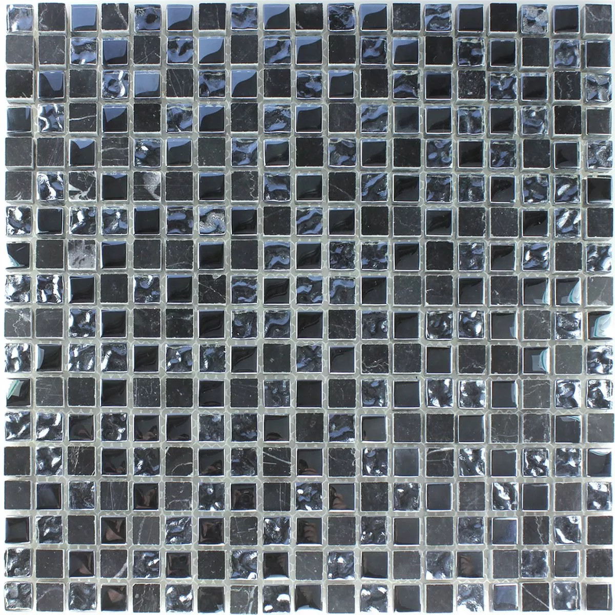 Mosaikfliesen Glas Marmor Naturstein Helsinki Schwarz Geriffelt 15