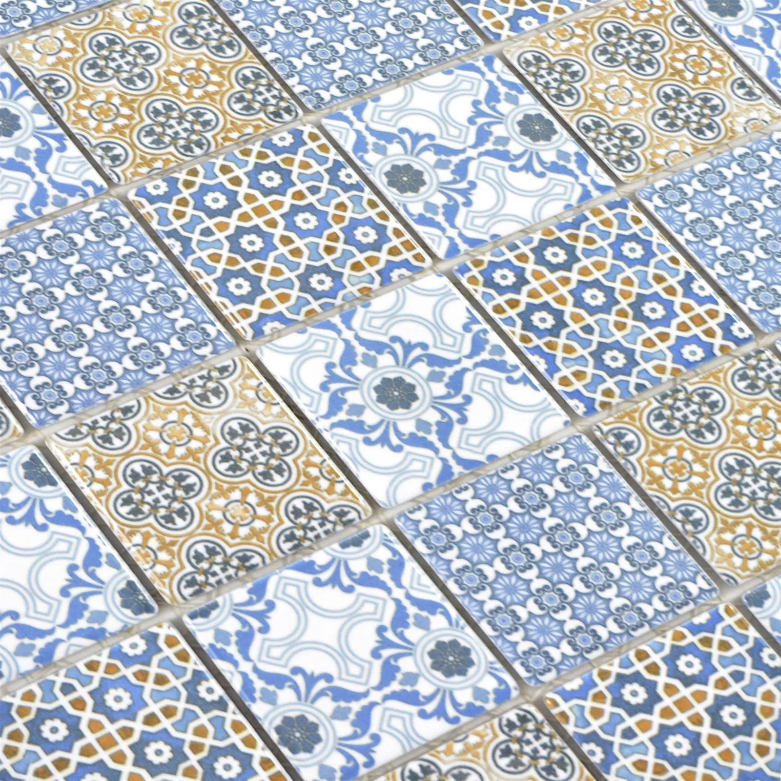 Ceramica Mosaico Daymion Ottica Retrò Piazza 47 Blu Marrone