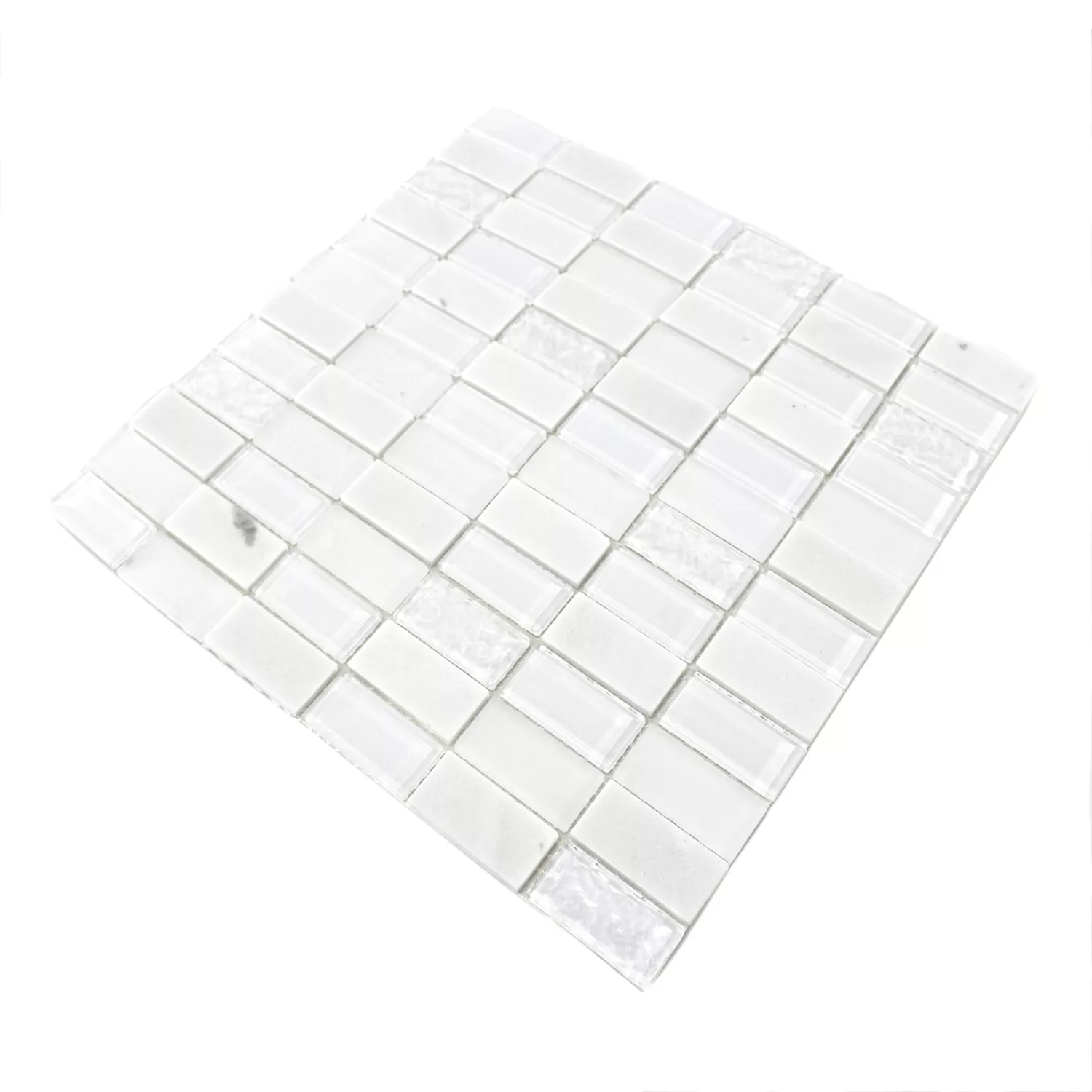 Padrão de Mosaico Autoadesivo Pedra Natural Vidro Mix Branco Polido