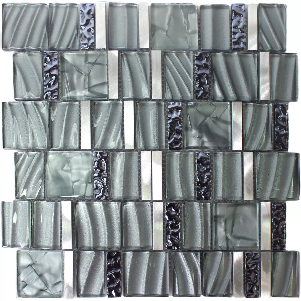 Campione Mosaico Vetro Alluminio Grigio Argento Mix