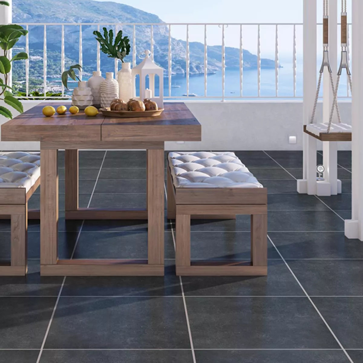 Terrace Tiles Porcelain Stoneware Hagen Graphit 60x60x3cm