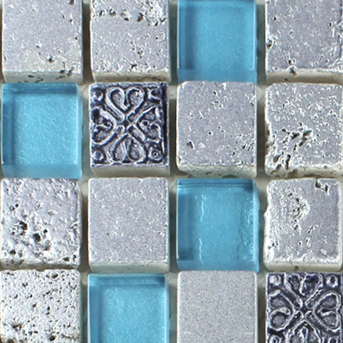 Próbka Mozaika Szkło Żywica Kamień Mix Niebieski Srebrny