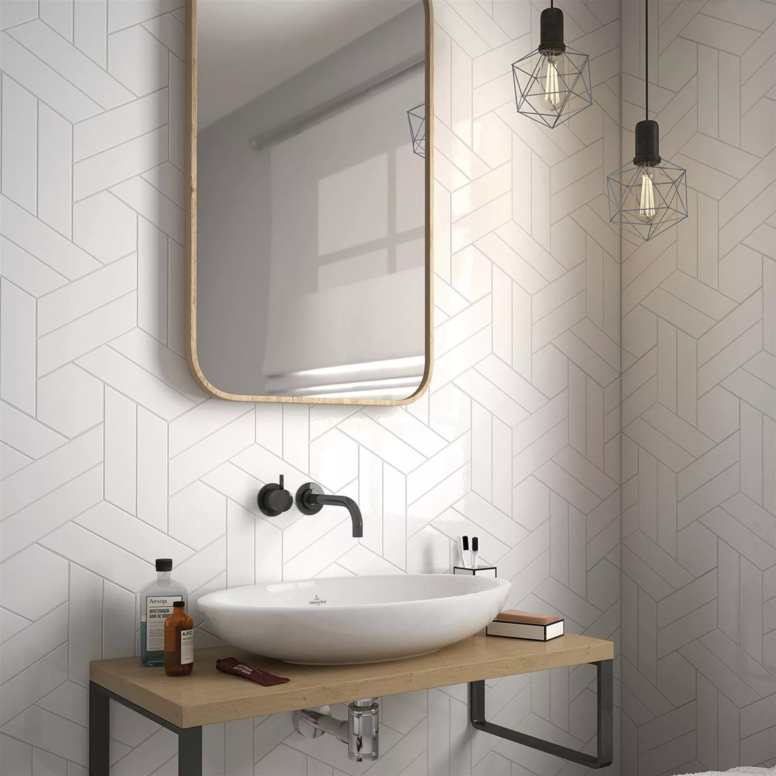 Wall Tiles Silex 18,6x5,2cm Blanc Mat Obliquely Right