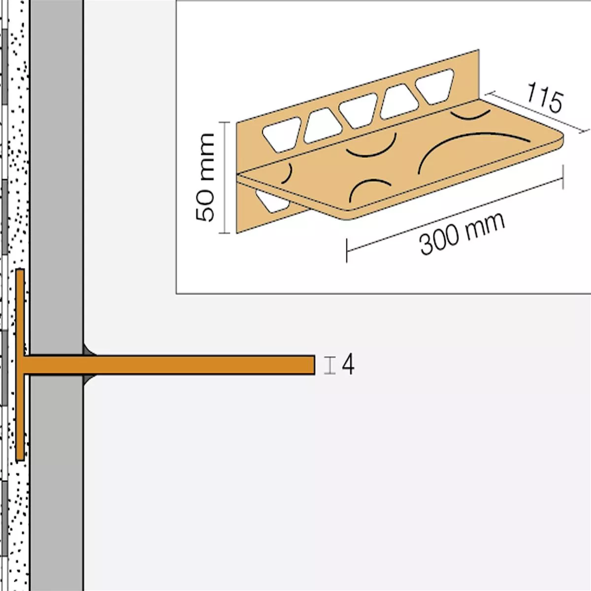Doucheplank wandplank Schlüter rechthoek 30x11,5cm Curve Brons