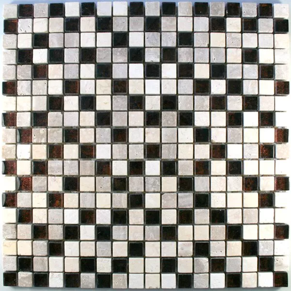 Mosaikkfliser Glass Marmor Metall 15x15x8mm Beige